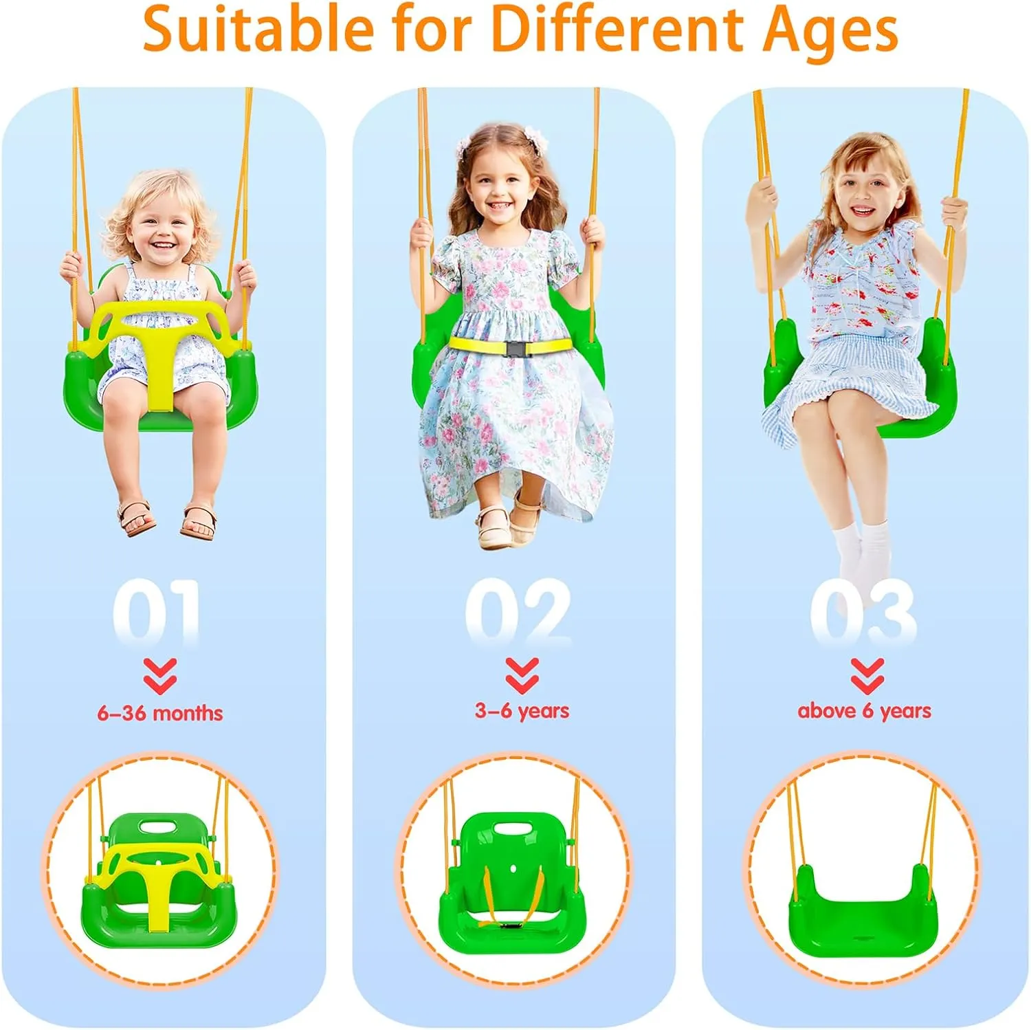 3-in-1 Toddler Swing Set, Foldable Baby Swing with Stand, Indoor & Outdoor Kids Swings Sets, Multifunctional Swings for Home Backyard, Easy to Install and Store (Green)