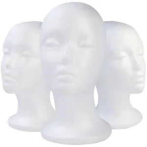 3 Pack White Foam Mannequin Head - Portable Wig Stand With Stable Round Base for Salon, Hair, Hats and Hairpieces Display