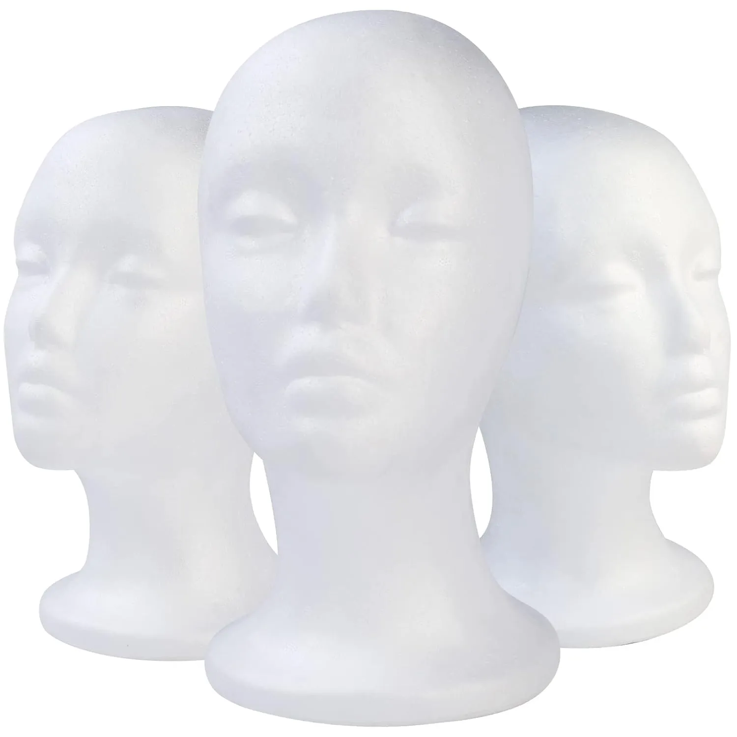 3 Pack White Foam Mannequin Head - Portable Wig Stand With Stable Round Base for Salon, Hair, Hats and Hairpieces Display