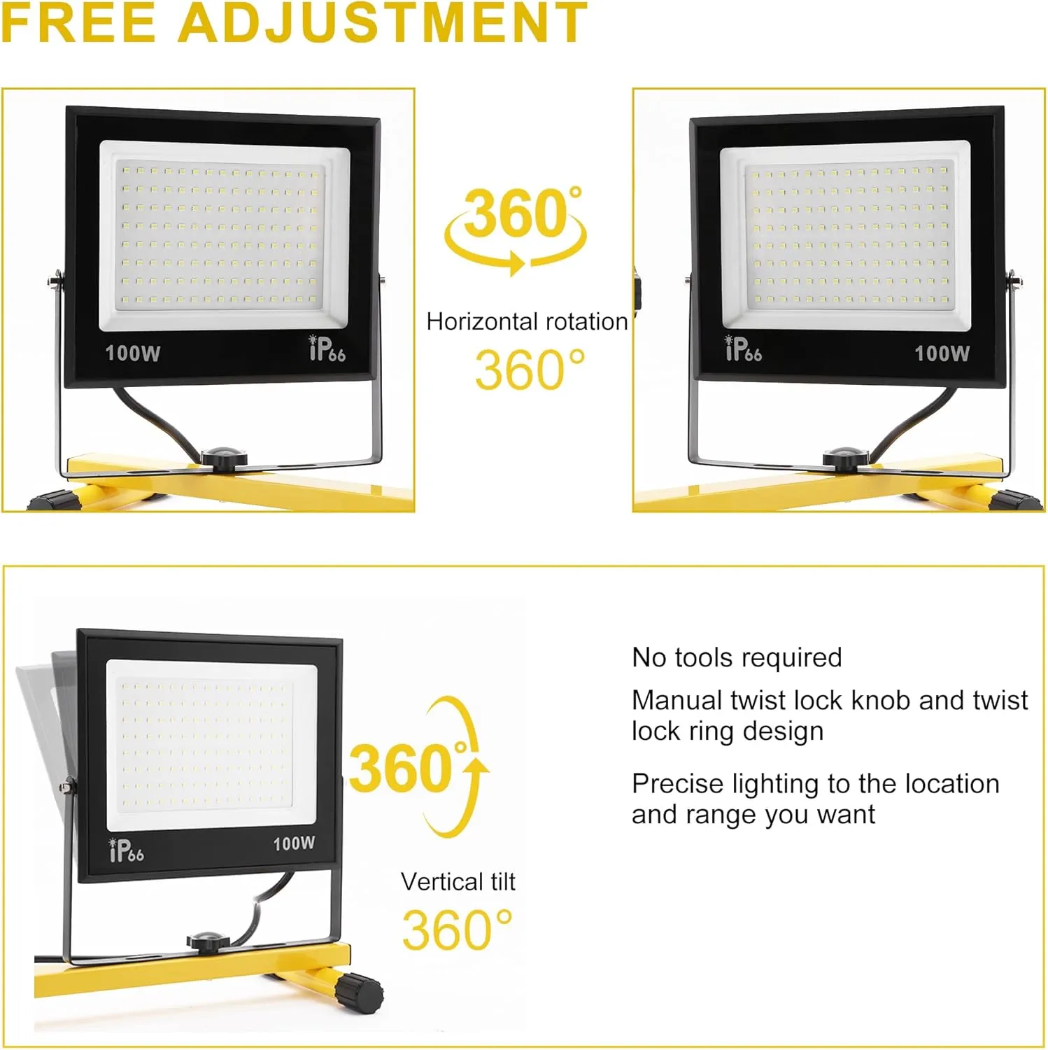 30000 Lumen Work Lights with Stand, 3 Adjustable Head LED Work Light, with Adjustable and Foldable Tripod Stand, Waterproof Lamp with 6500 Kelvin Color Temperature