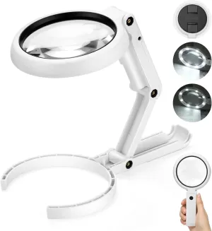 30X 10X Magnifying Glass with Light and Stand, Foldable Handheld Magnifying Glass with Dimmable 8 LED, Hands Free Lighted Desktop Stand Magnifier for Seniors Reading Jewelry Cross Stitch
