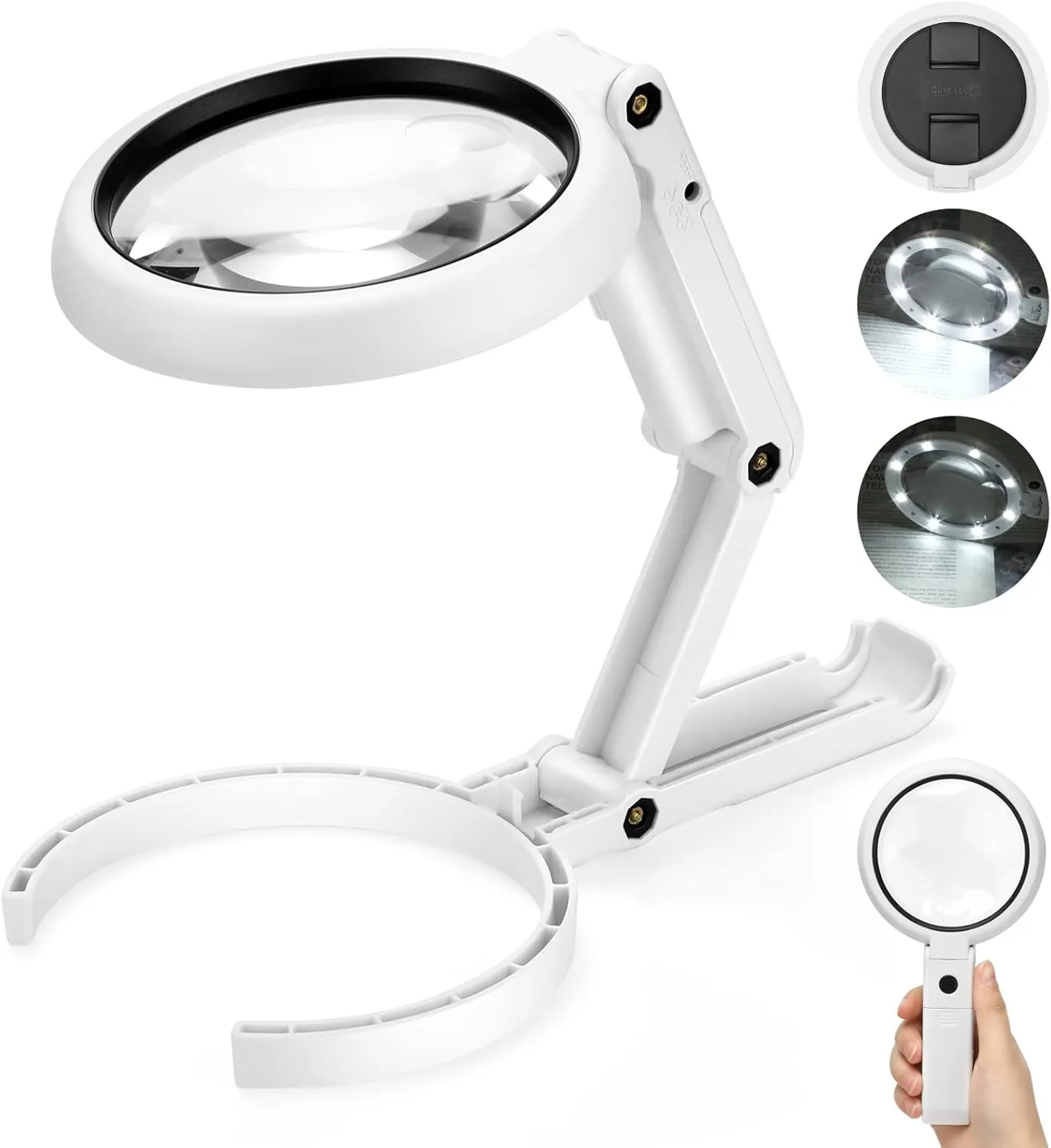 30X 10X Magnifying Glass with Light and Stand, Foldable Handheld Magnifying Glass with Dimmable 8 LED, Hands Free Lighted Desktop Stand Magnifier for Seniors Reading Jewelry Cross Stitch