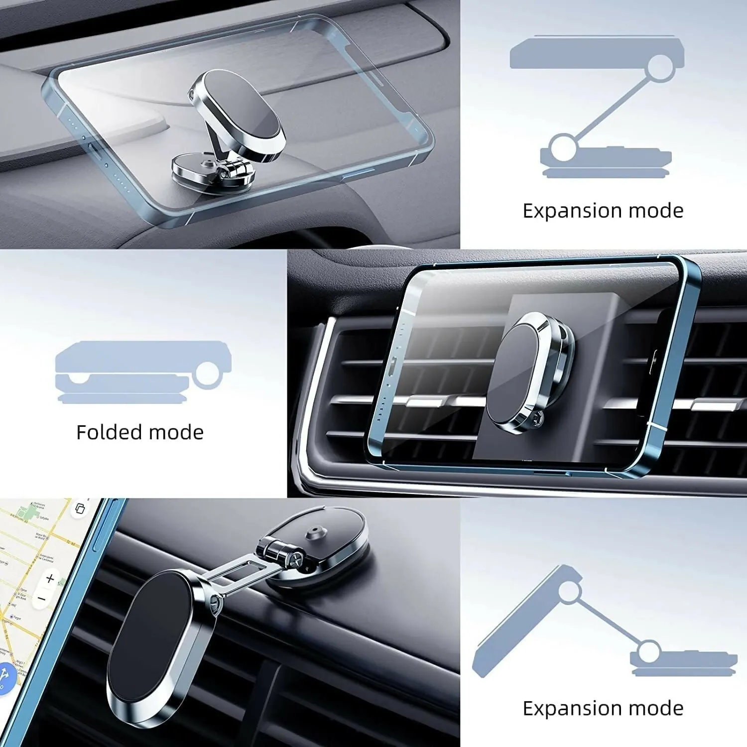 360° Rotating Magnetic Car Phone Holder Foldable Alloy Mount