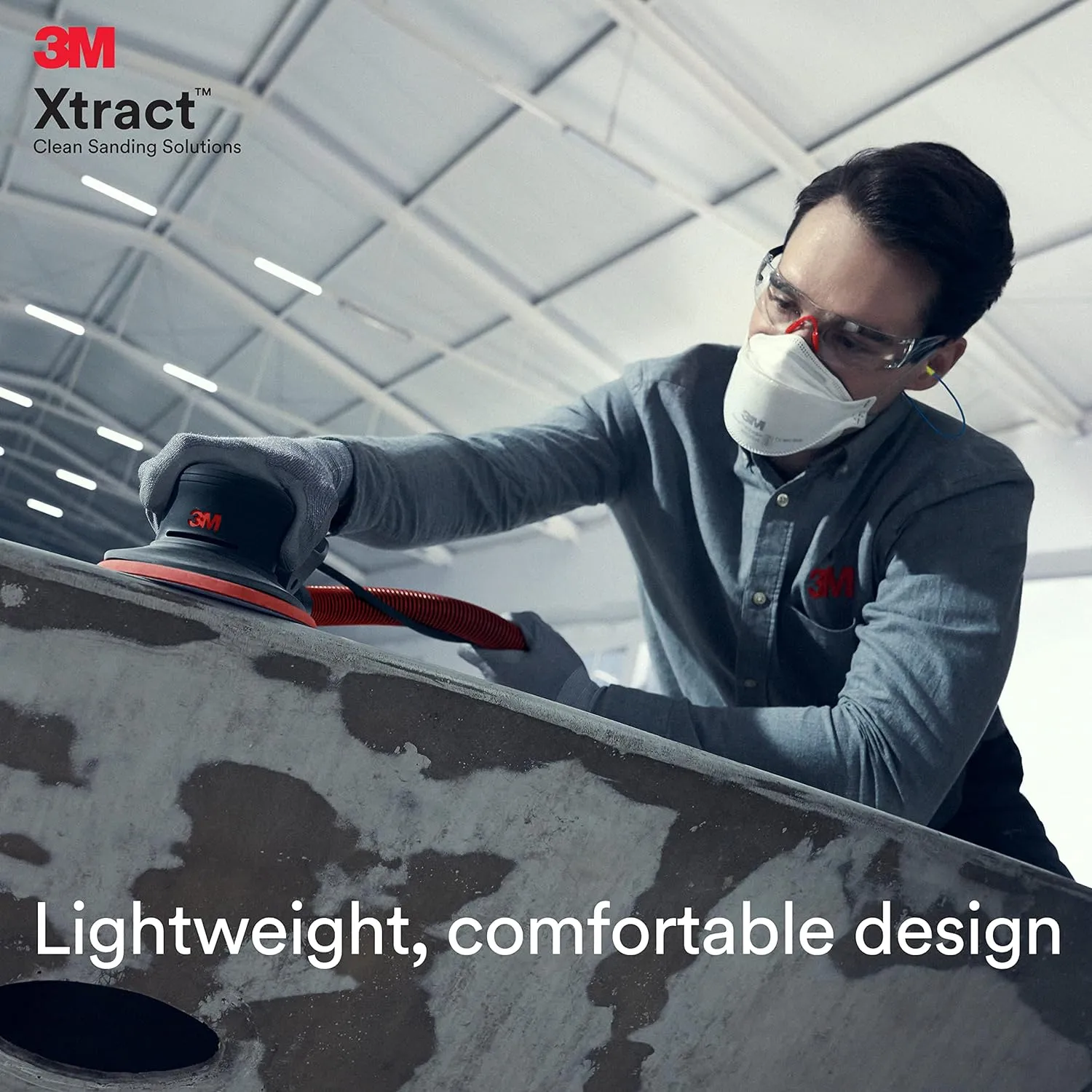 3M Xtract Electric Random Orbital Sander, Ergonomic and Lightweight ROS, 88758, 5 in, Central Vacuum, 3/16 in Orbit, 110V, 350W Motor, Metal Fabrication, Woodworking, Black