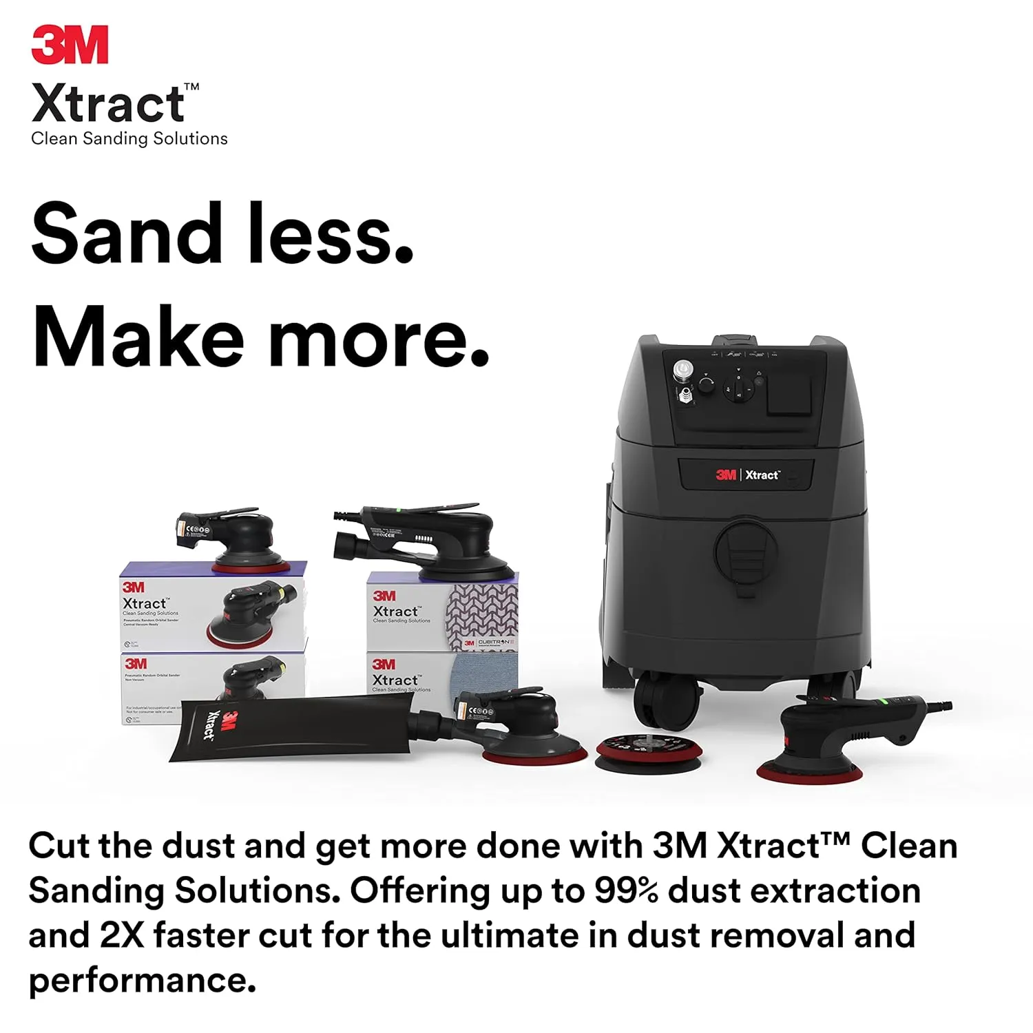 3M Xtract Random Orbital Sander, Pneumatic 88943, 5 in, with Central Vacuum Attachment, 5/16 in Orbit, Ergonomic and Lightweight ROS, .28 HP (209W) Motor