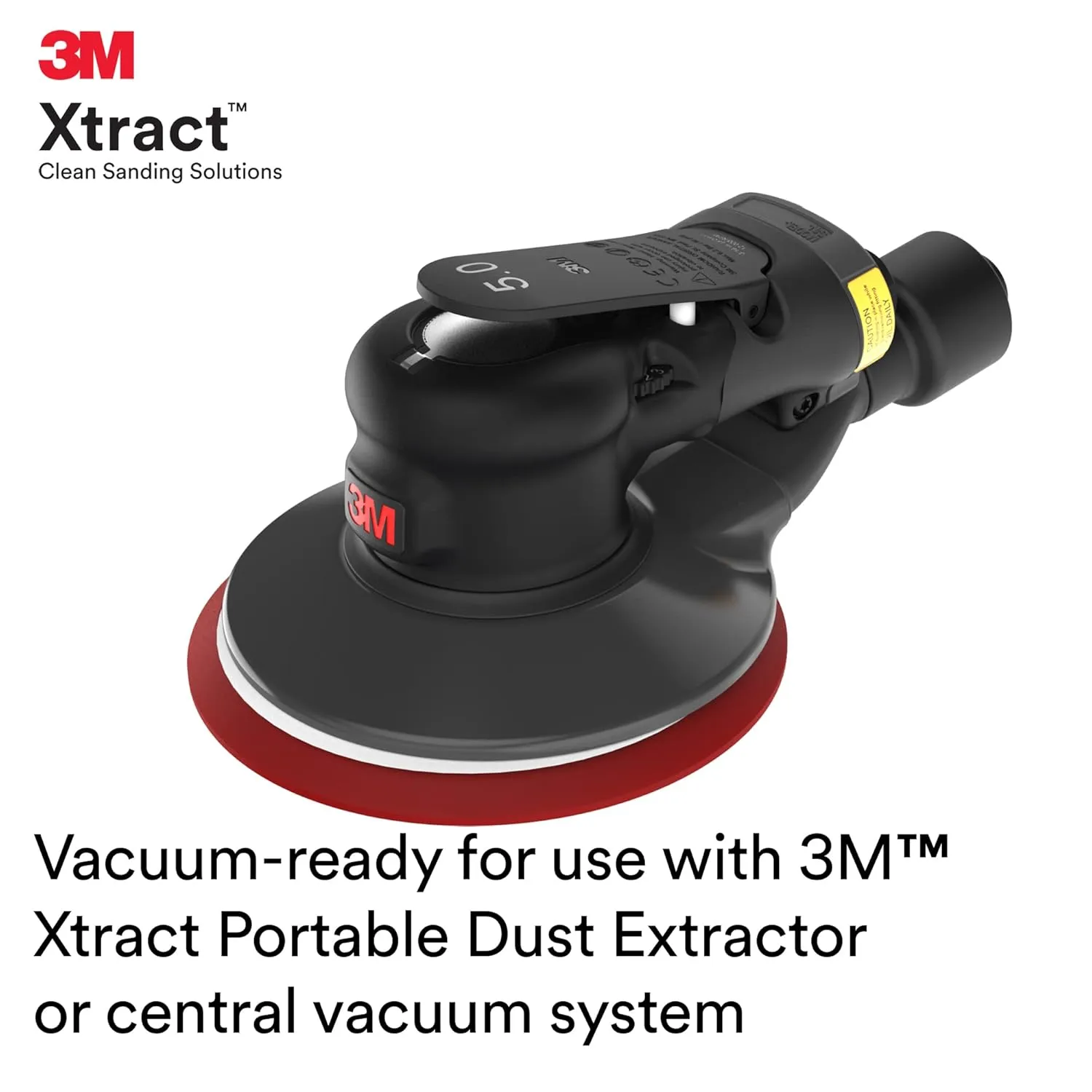 3M Xtract Random Orbital Sander, Pneumatic 88943, 5 in, with Central Vacuum Attachment, 5/16 in Orbit, Ergonomic and Lightweight ROS, .28 HP (209W) Motor