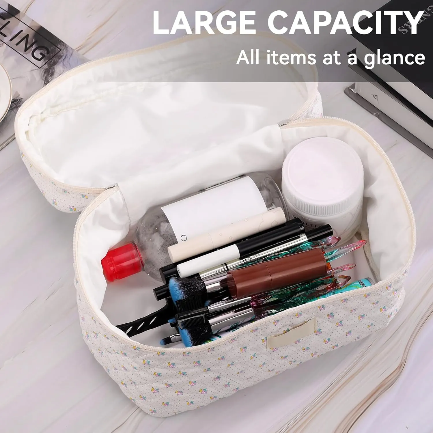 3PCS Makeup Bag Cosmetic Bag for Women,Cotton Large Travel Makeup Organizer Bag,Toiletry Bag for Women for Toiletries Accessories Brushes