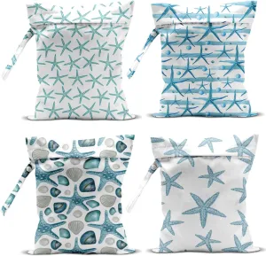 4 Pcs Wet Bag, Wet Dry Bag, Waterproof Bag, Swimsuit, Beach Bag, Wet Bag for Pool, Beach, Diapers, Nanobag, Cruise Ship Essentials, Starfish Accessories Travel Essentials for Women