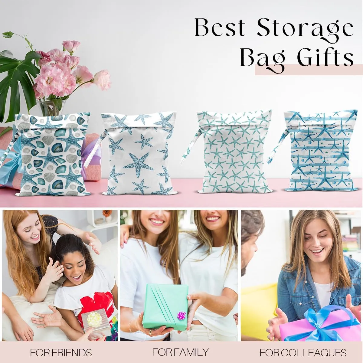4 Pcs Wet Bag, Wet Dry Bag, Waterproof Bag, Swimsuit, Beach Bag, Wet Bag for Pool, Beach, Diapers, Nanobag, Cruise Ship Essentials, Starfish Accessories Travel Essentials for Women