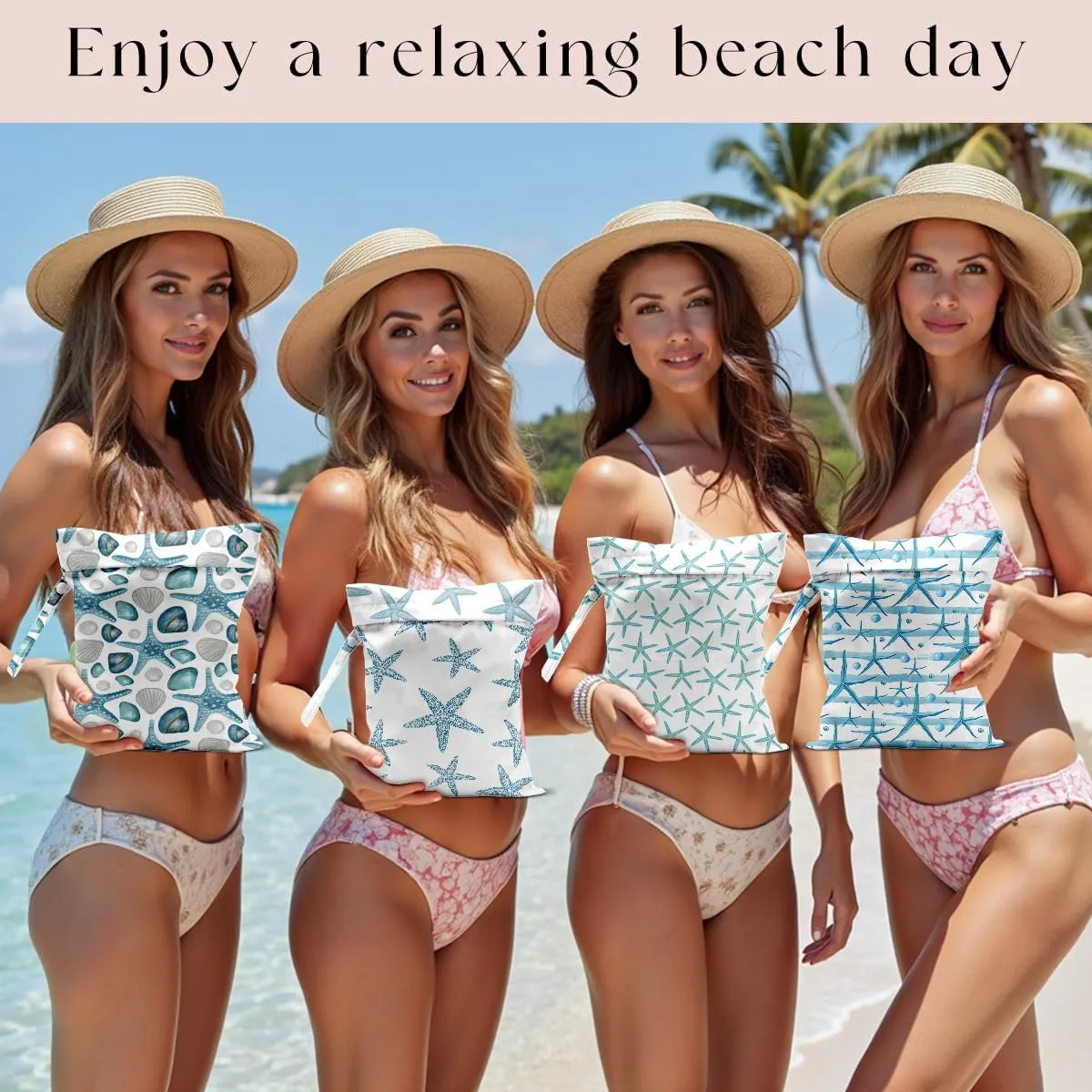 4 Pcs Wet Bag, Wet Dry Bag, Waterproof Bag, Swimsuit, Beach Bag, Wet Bag for Pool, Beach, Diapers, Nanobag, Cruise Ship Essentials, Starfish Accessories Travel Essentials for Women