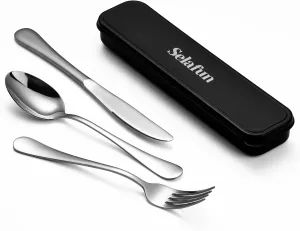 4-Piece Travel Set with Case - Portable Silverware Utensils - Stainless Steel Reusable Flatware - Cutlery Set for Camping, Picnic, Hiking, Office - Dishwasher Safe