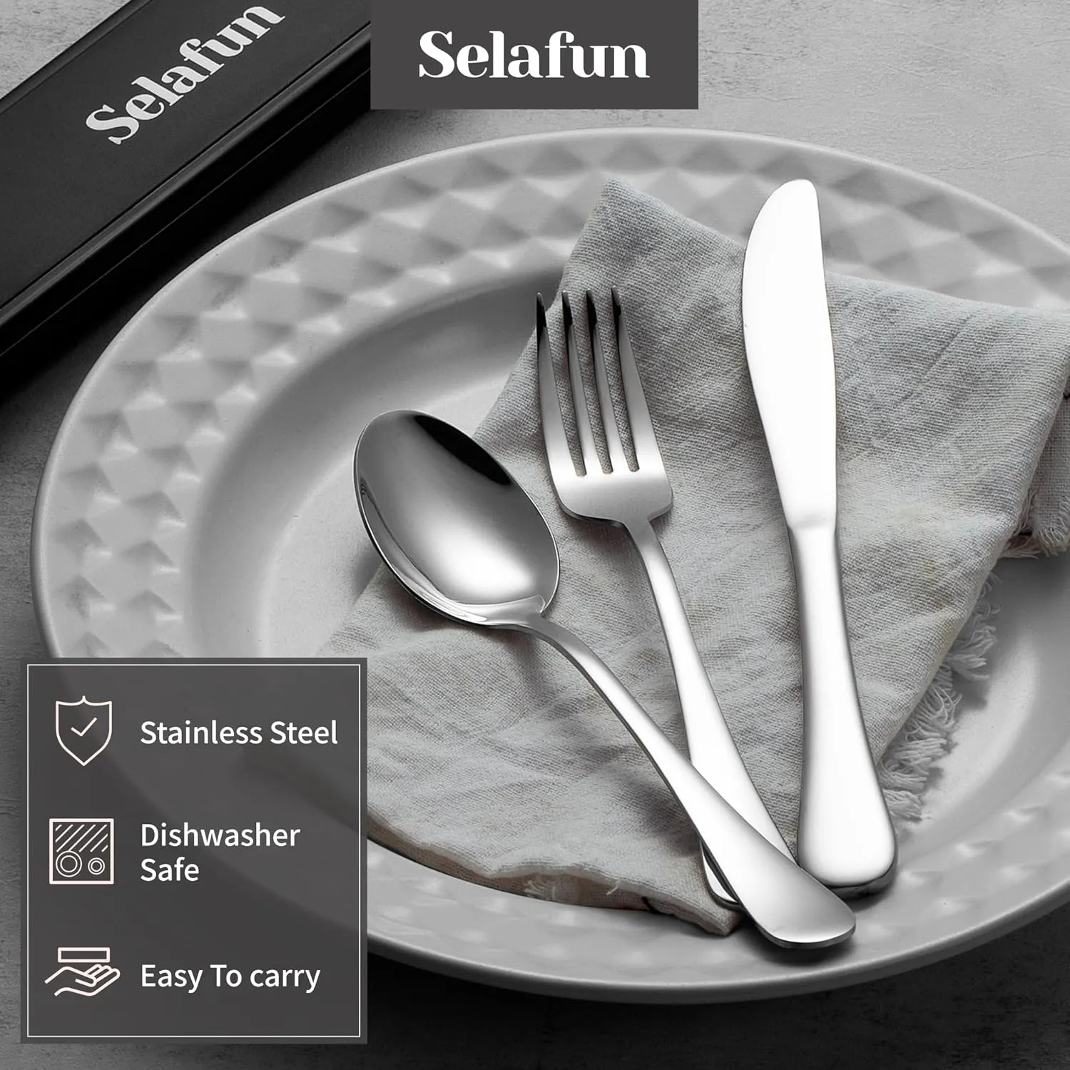 4-Piece Travel Set with Case - Portable Silverware Utensils - Stainless Steel Reusable Flatware - Cutlery Set for Camping, Picnic, Hiking, Office - Dishwasher Safe