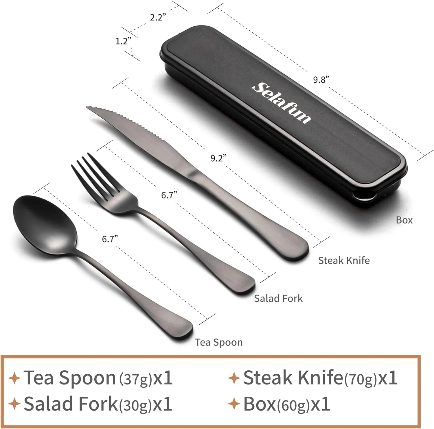 4-pieces Travel Set with Case Portable Silverware Utensils Set for work, Stainless Steel Reusable Flatware Set Cutlery Set for Camping Picnic Hiking Office (6.7inch, Matte Black)