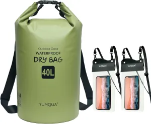 40L Waterproof Dry Bag Bundle with 2 Pack Large Waterproof Phone Pouches