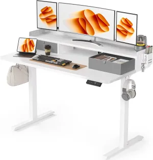 48x24 Inches Electric Standing Desk with 2 Drawers, Height Adjustable Stand up Desk for Home Office, Ergonomic Sit to Stand Table with Storage Shelf, DIY Board, Hooks, White