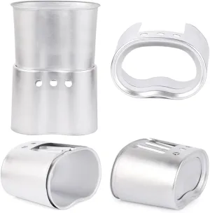 4Pcs Cookware Set, Aluminum Canteen Cup Wood Stove with Foldable Spork for Camping Hiking