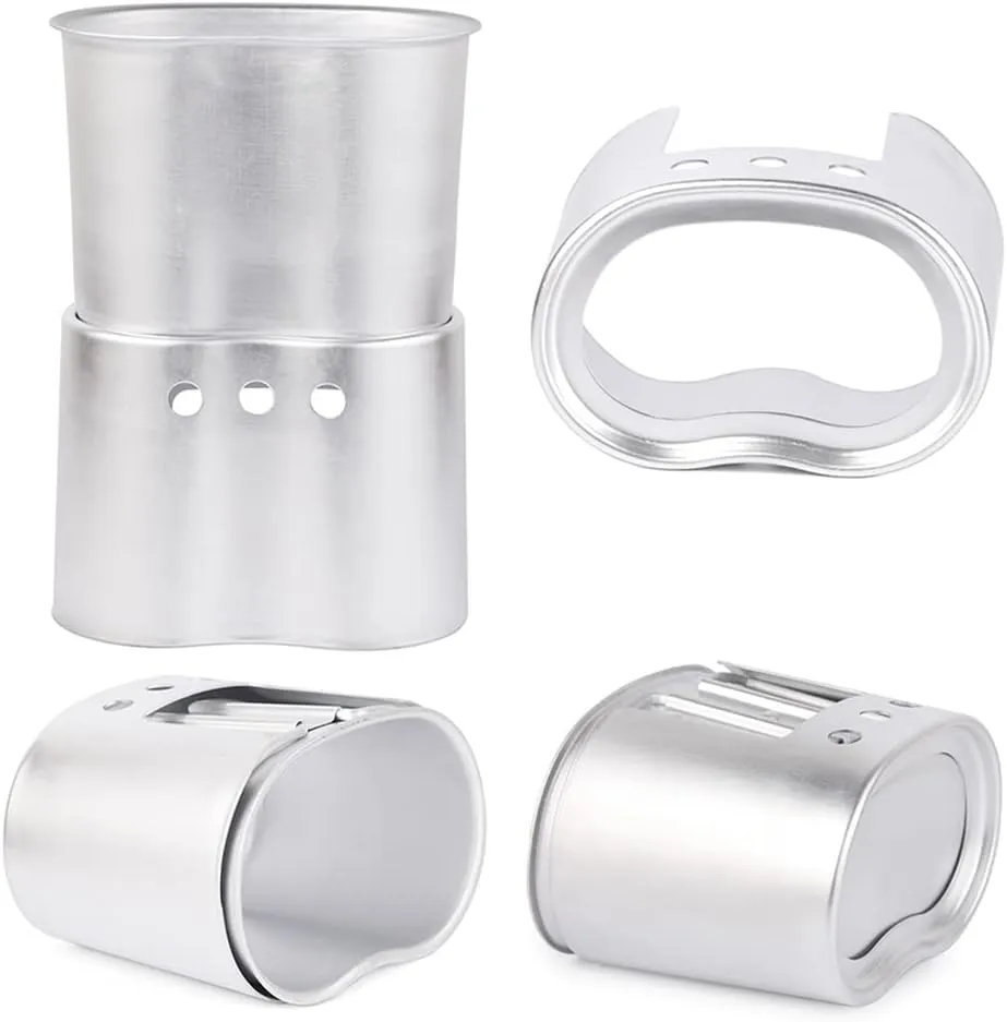 4Pcs Cookware Set, Aluminum Canteen Cup Wood Stove with Foldable Spork for Camping Hiking
