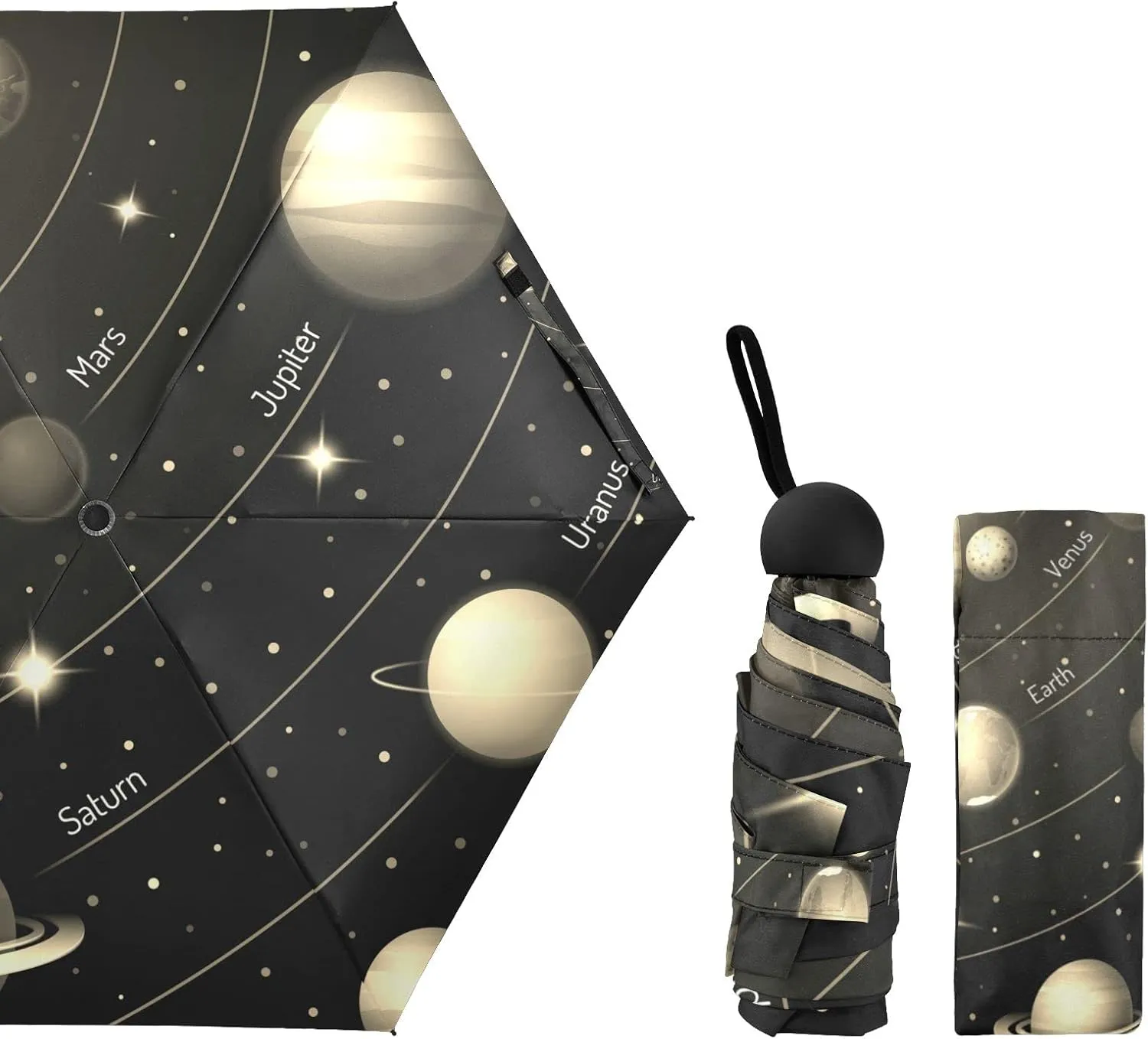 5 Folding Compact Pocket Windproof Umbrella, 6 Ribs Ultra-Light Foldable Vinyl Parasol, Mini Anti-UV Travel Umbrella