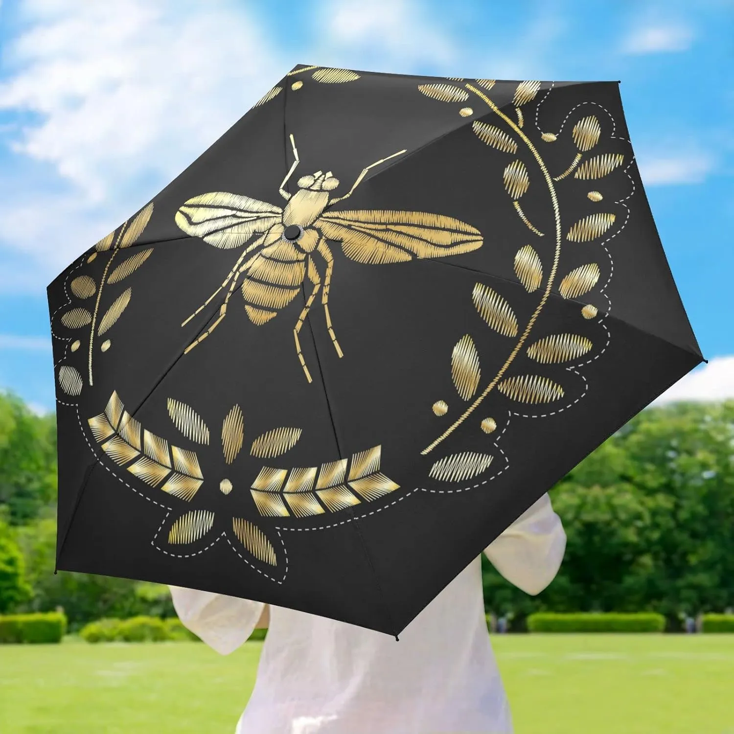 5 Folding Compact Pocket Windproof Umbrella, 6 Ribs Ultra-Light Foldable Vinyl Parasol, Mini Anti-UV Travel Umbrella