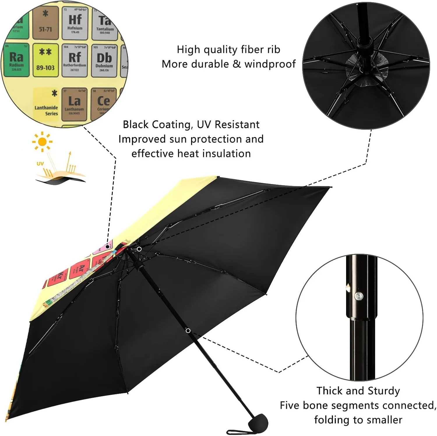 5 Folding Compact Pocket Windproof Umbrella, 6 Ribs Ultra-Light Foldable Vinyl Parasol, Mini Anti-UV Travel Umbrella