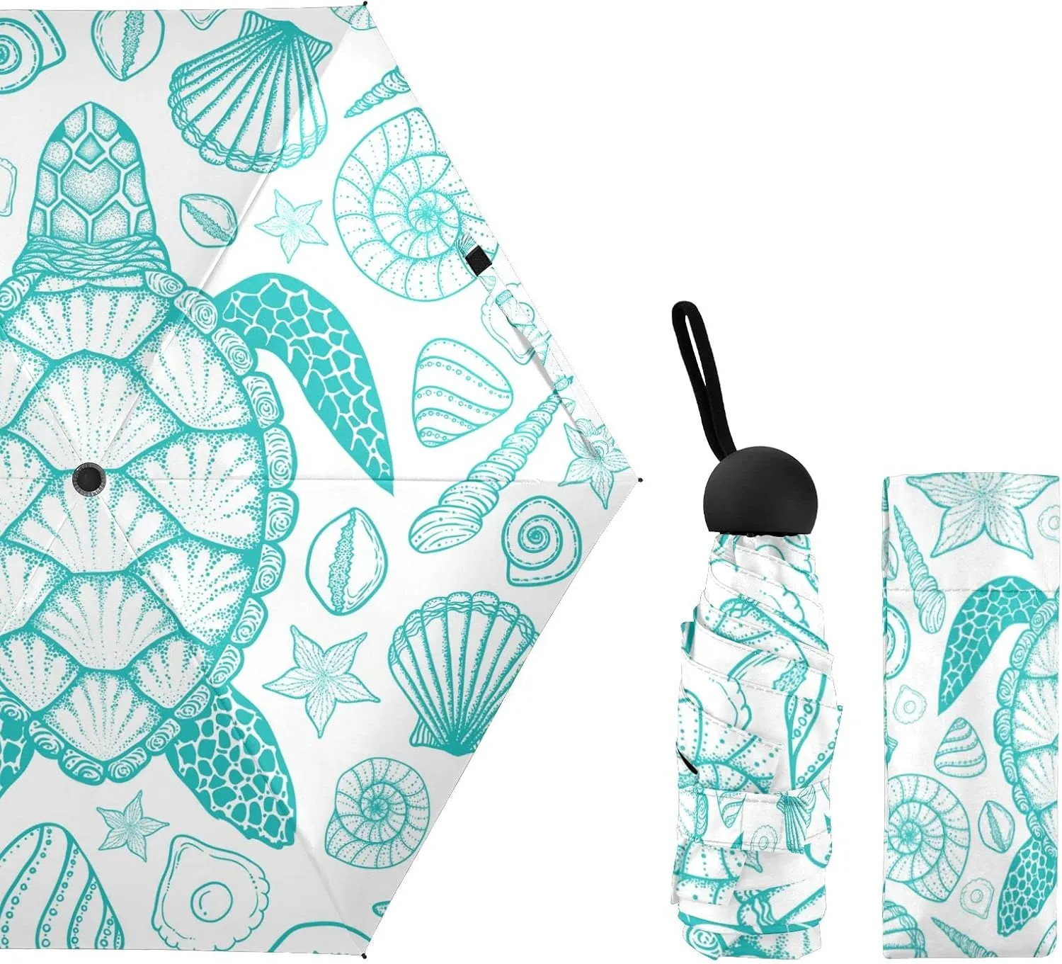 5 Folding Compact Pocket Windproof Umbrella, 6 Ribs Ultra-Light Foldable Vinyl Parasol, Mini Anti-UV Travel Umbrella