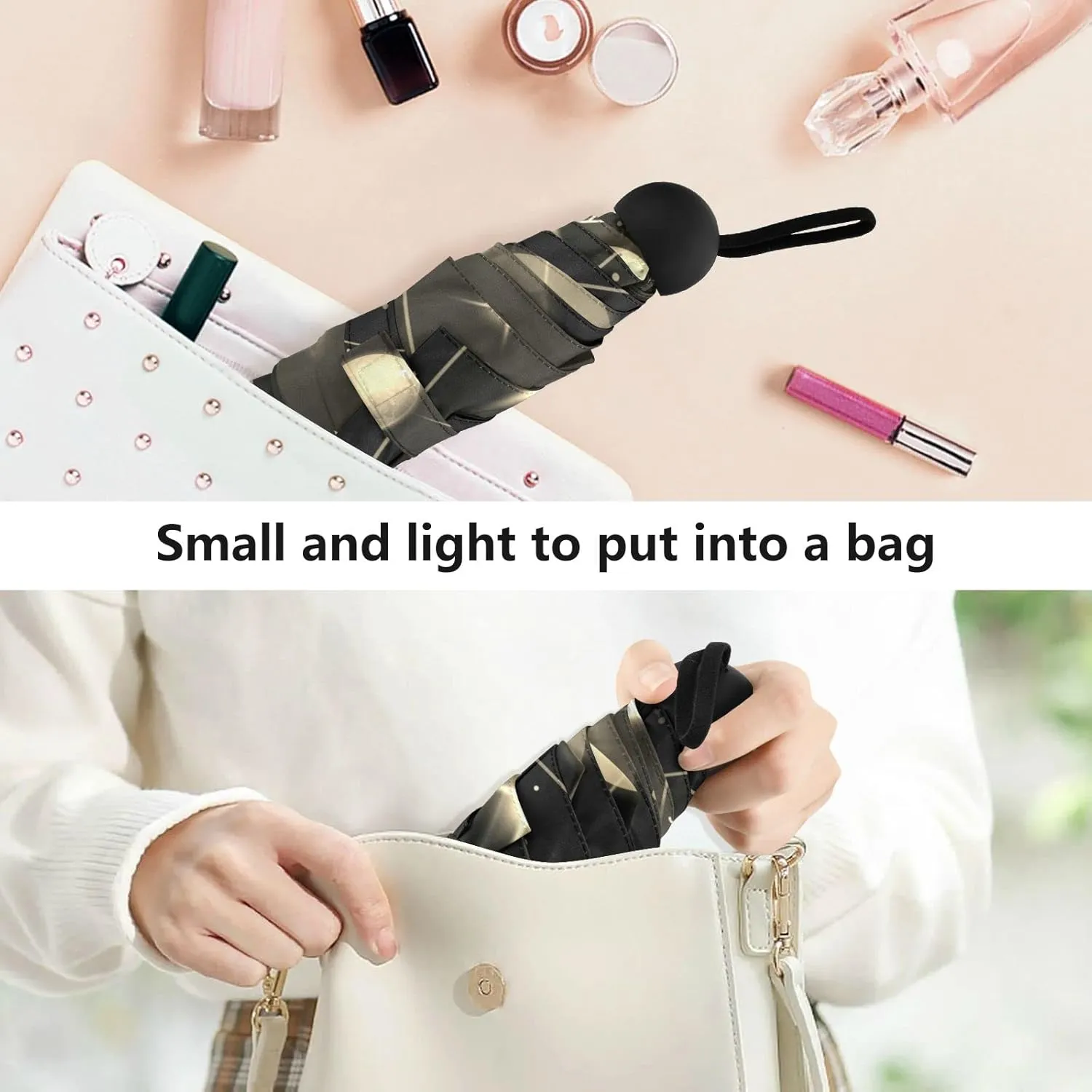 5 Folding Compact Pocket Windproof Umbrella, 6 Ribs Ultra-Light Foldable Vinyl Parasol, Mini Anti-UV Travel Umbrella