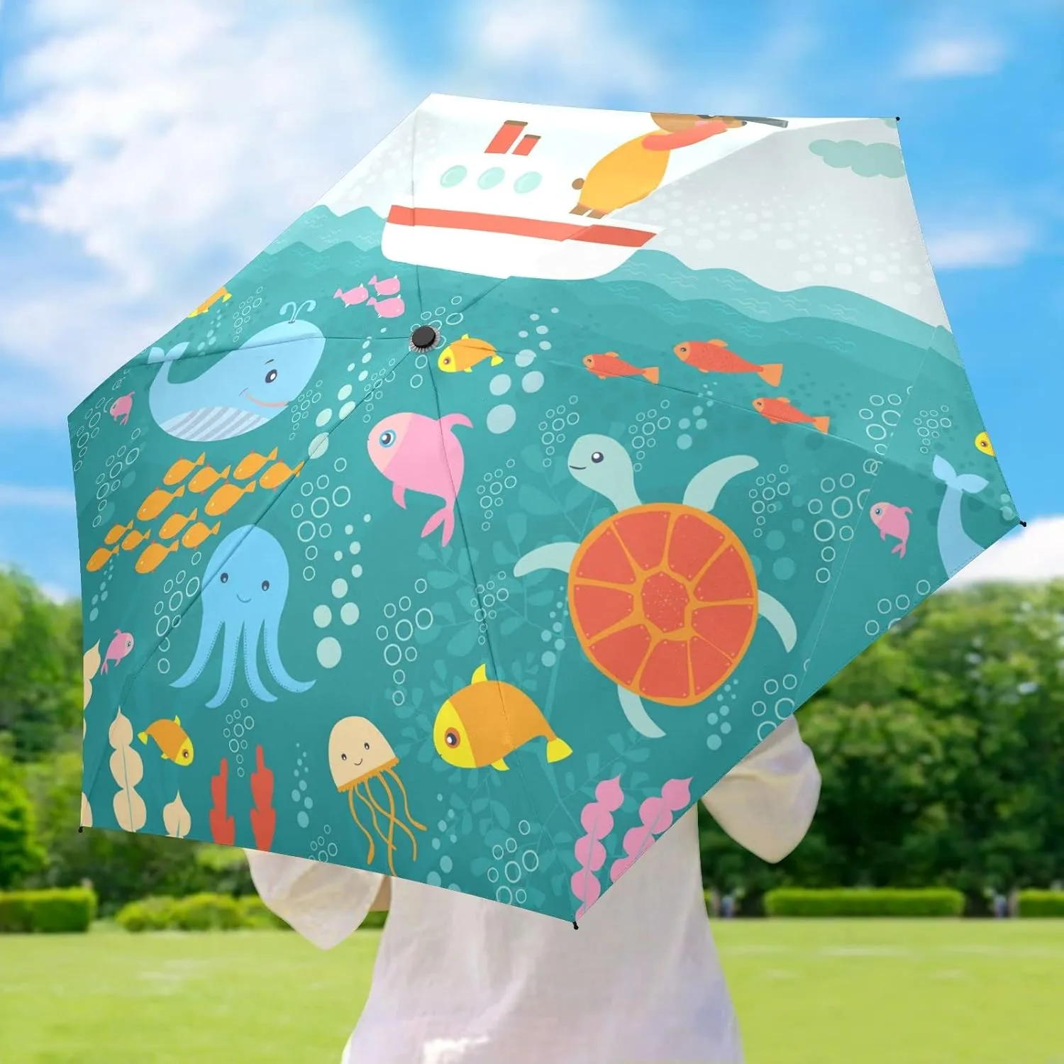 5 Folding Compact Pocket Windproof Umbrella, 6 Ribs Ultra-Light Foldable Vinyl Parasol, Mini Anti-UV Travel Umbrella