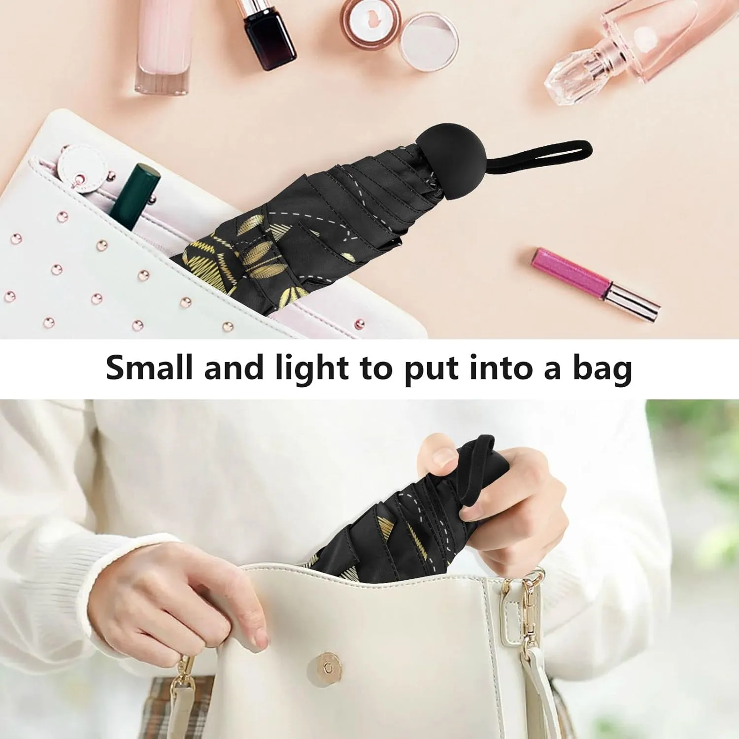 5 Folding Compact Pocket Windproof Umbrella, 6 Ribs Ultra-Light Foldable Vinyl Parasol, Mini Anti-UV Travel Umbrella