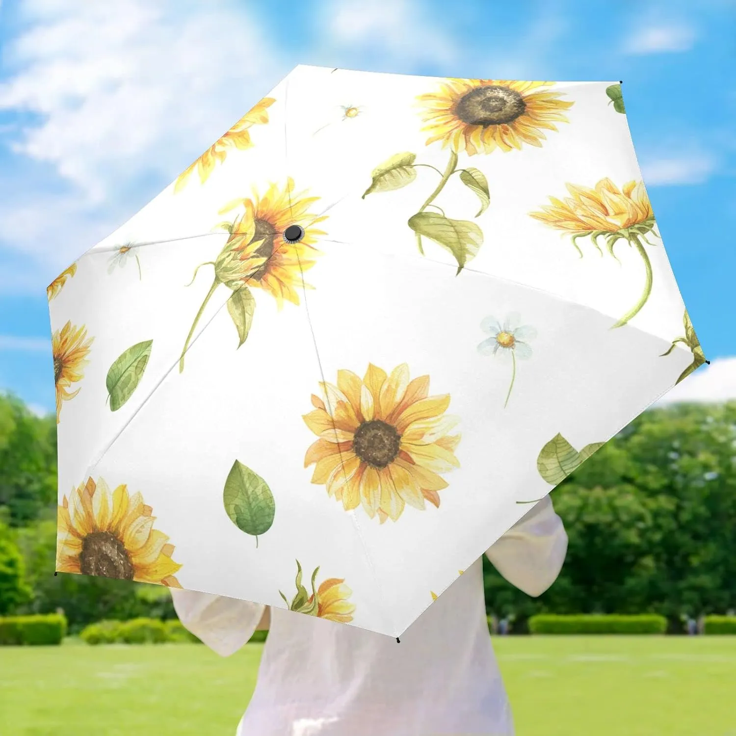 5 Folding Compact Pocket Windproof Umbrella, 6 Ribs Ultra-Light Foldable Vinyl Parasol, Mini Anti-UV Travel Umbrella