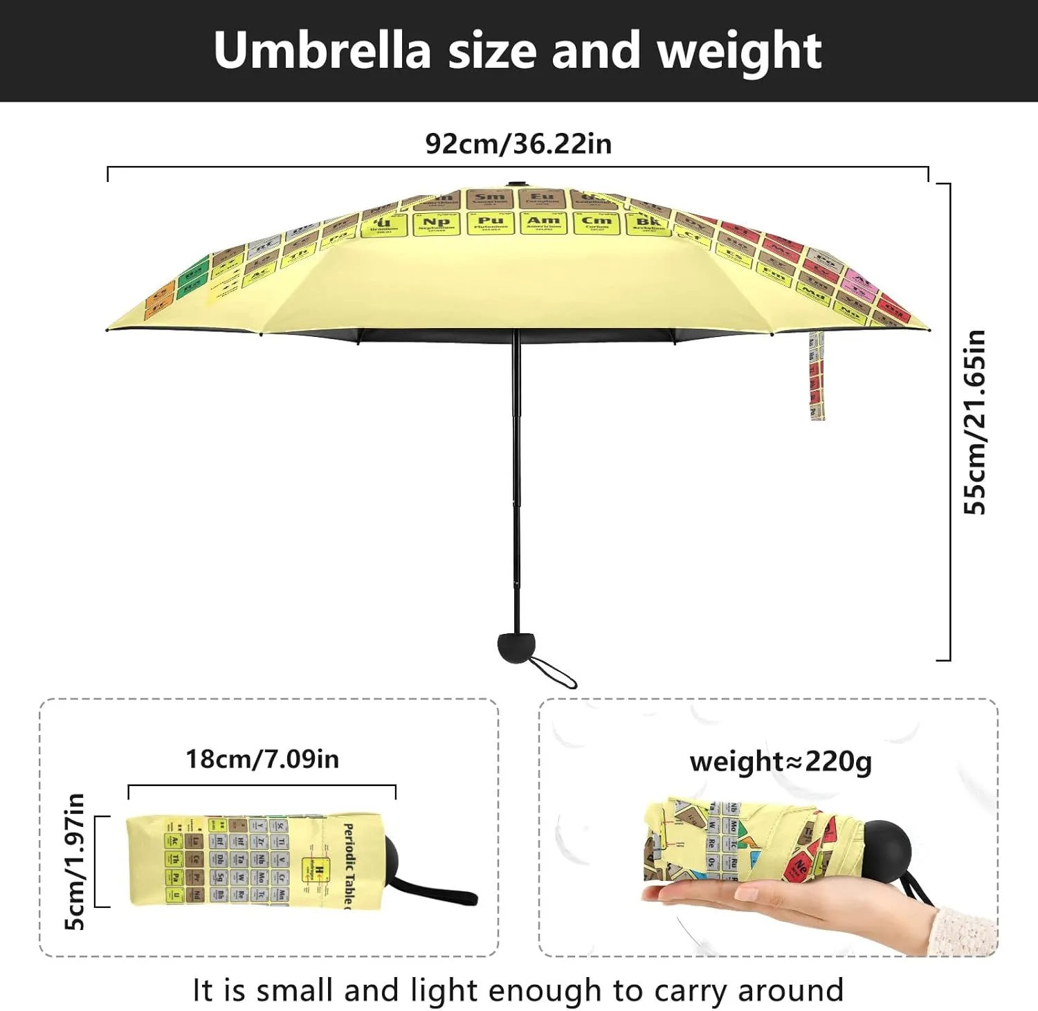 5 Folding Compact Pocket Windproof Umbrella, 6 Ribs Ultra-Light Foldable Vinyl Parasol, Mini Anti-UV Travel Umbrella