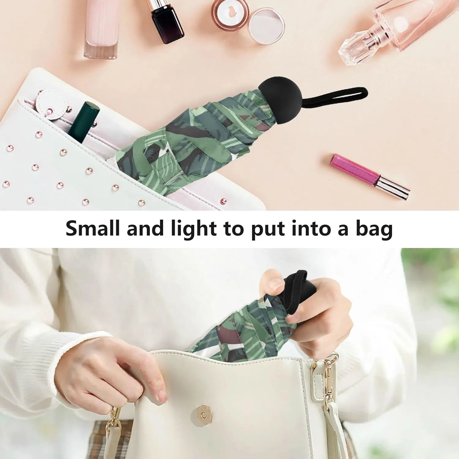 5 Folding Compact Pocket Windproof Umbrella, 6 Ribs Ultra-Light Foldable Vinyl Parasol, Mini Anti-UV Travel Umbrella