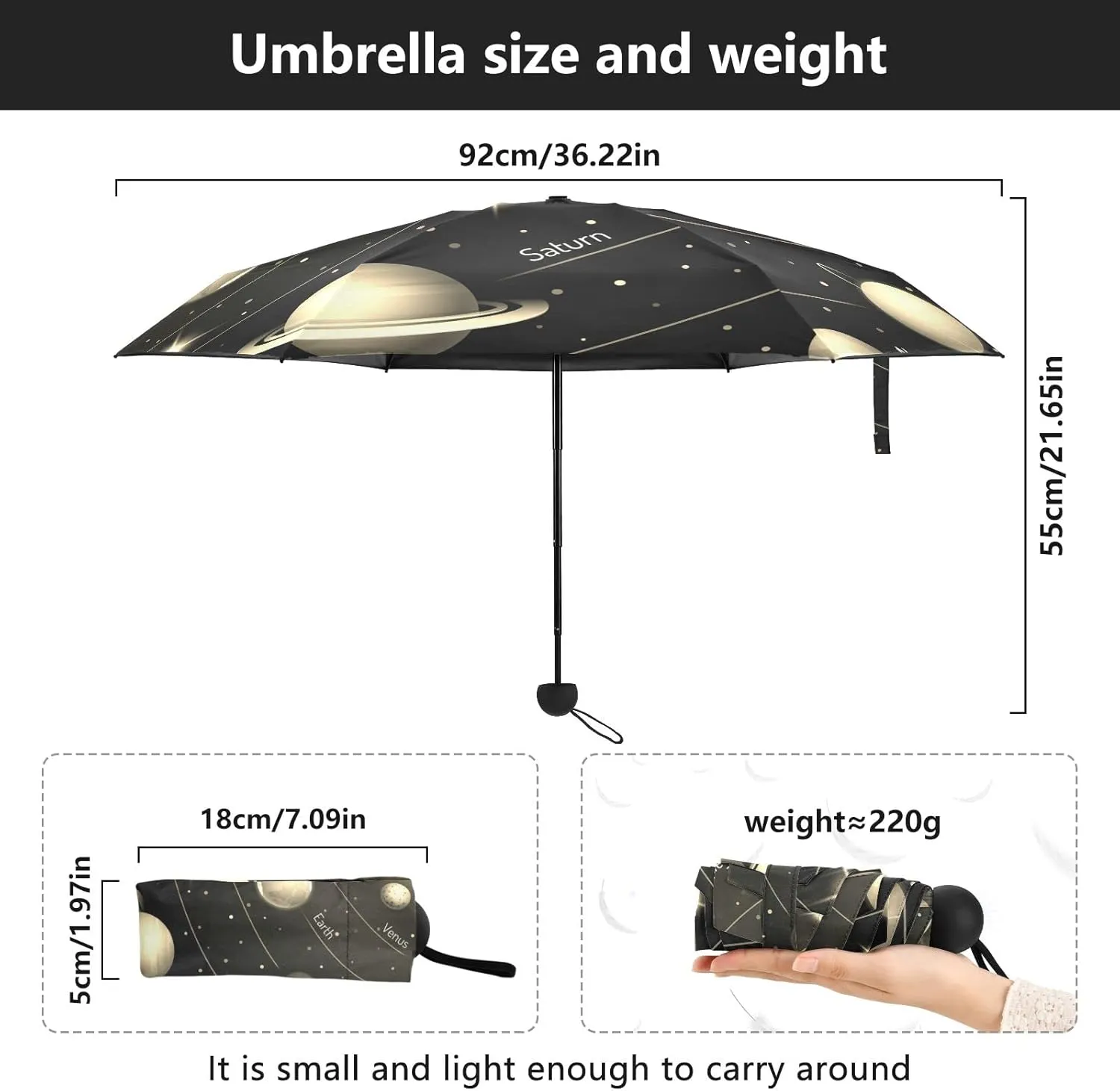 5 Folding Compact Pocket Windproof Umbrella, 6 Ribs Ultra-Light Foldable Vinyl Parasol, Mini Anti-UV Travel Umbrella