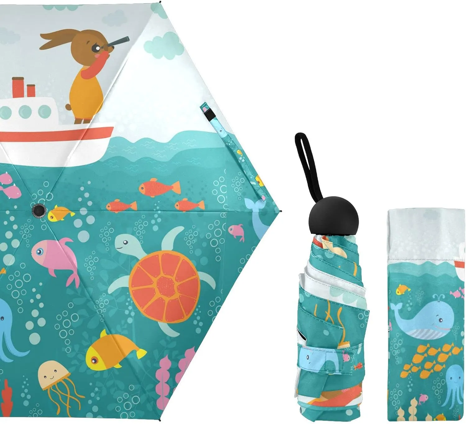 5 Folding Compact Pocket Windproof Umbrella, 6 Ribs Ultra-Light Foldable Vinyl Parasol, Mini Anti-UV Travel Umbrella