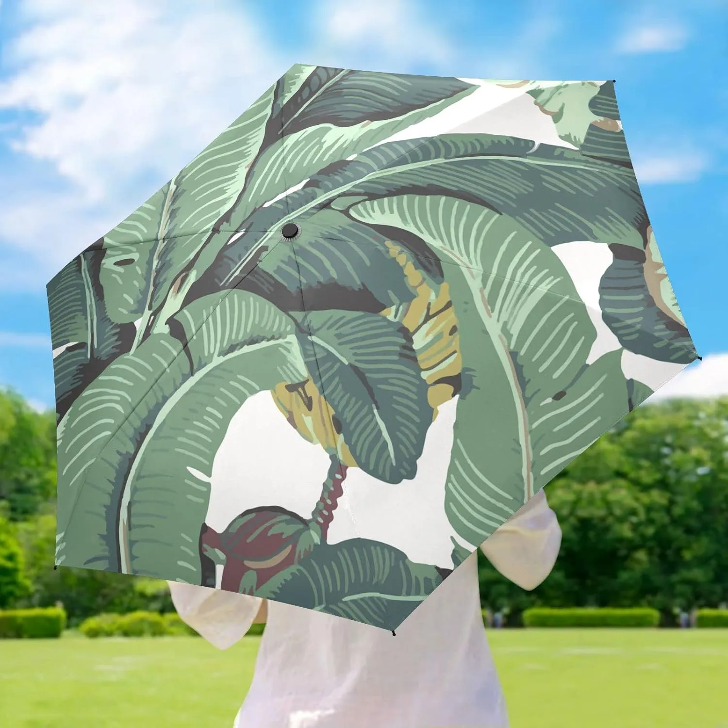 5 Folding Compact Pocket Windproof Umbrella, 6 Ribs Ultra-Light Foldable Vinyl Parasol, Mini Anti-UV Travel Umbrella