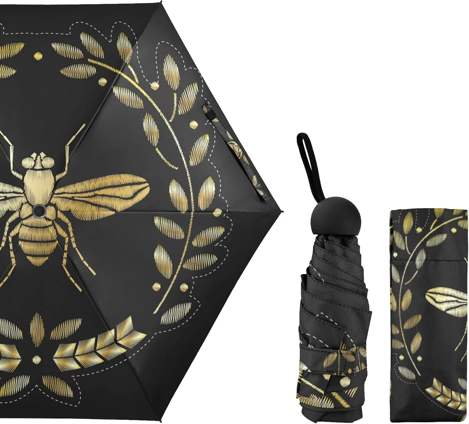 5 Folding Compact Pocket Windproof Umbrella, 6 Ribs Ultra-Light Foldable Vinyl Parasol, Mini Anti-UV Travel Umbrella