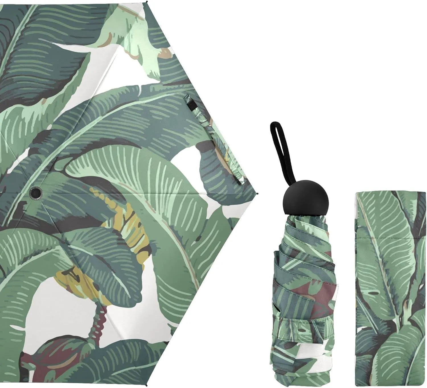 5 Folding Compact Pocket Windproof Umbrella, 6 Ribs Ultra-Light Foldable Vinyl Parasol, Mini Anti-UV Travel Umbrella