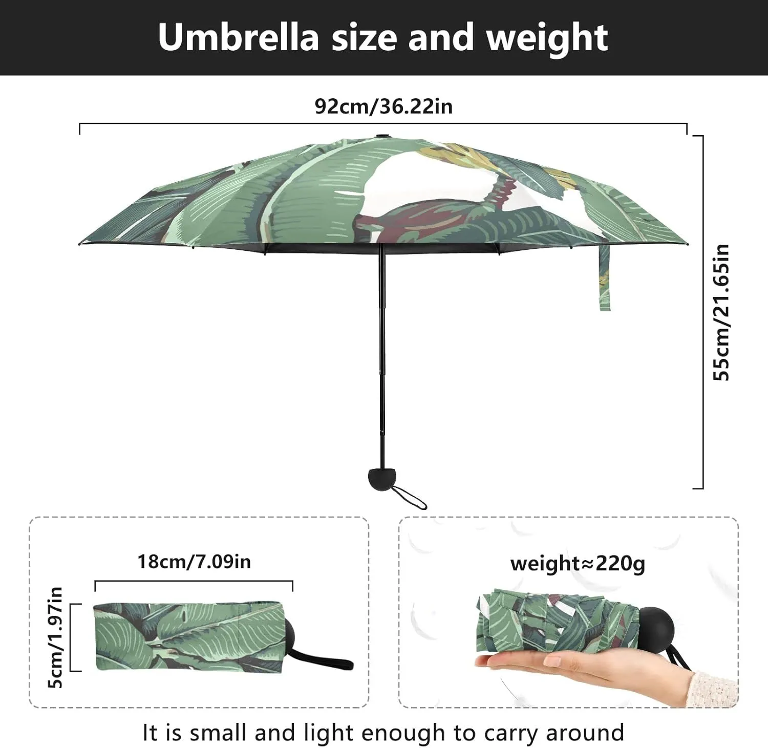 5 Folding Compact Pocket Windproof Umbrella, 6 Ribs Ultra-Light Foldable Vinyl Parasol, Mini Anti-UV Travel Umbrella