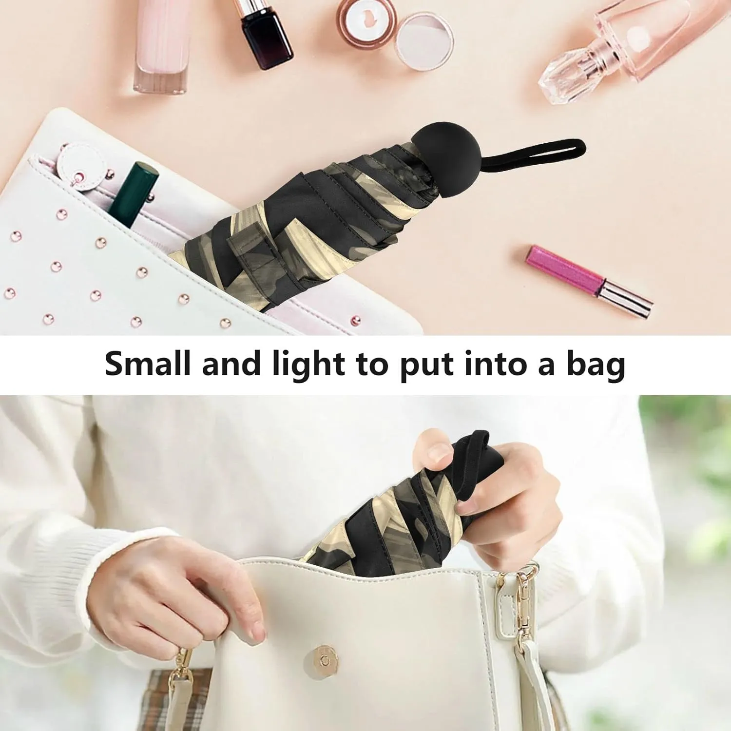 5 Folding Compact Pocket Windproof Umbrella, 6 Ribs Ultra-Light Foldable Vinyl Parasol, Small Mini Anti-UV Travel Umbrella