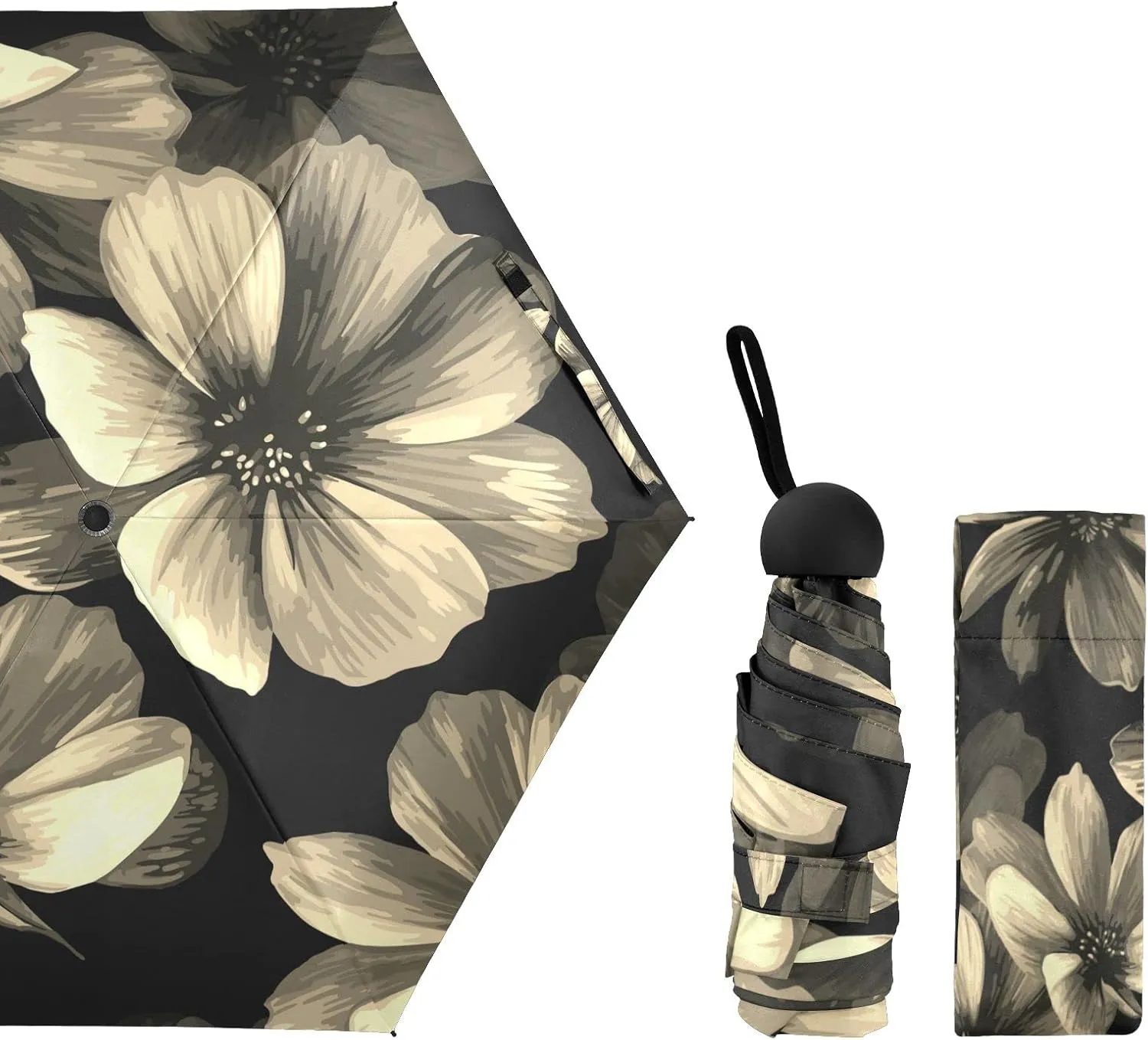 5 Folding Compact Pocket Windproof Umbrella, 6 Ribs Ultra-Light Foldable Vinyl Parasol, Small Mini Anti-UV Travel Umbrella