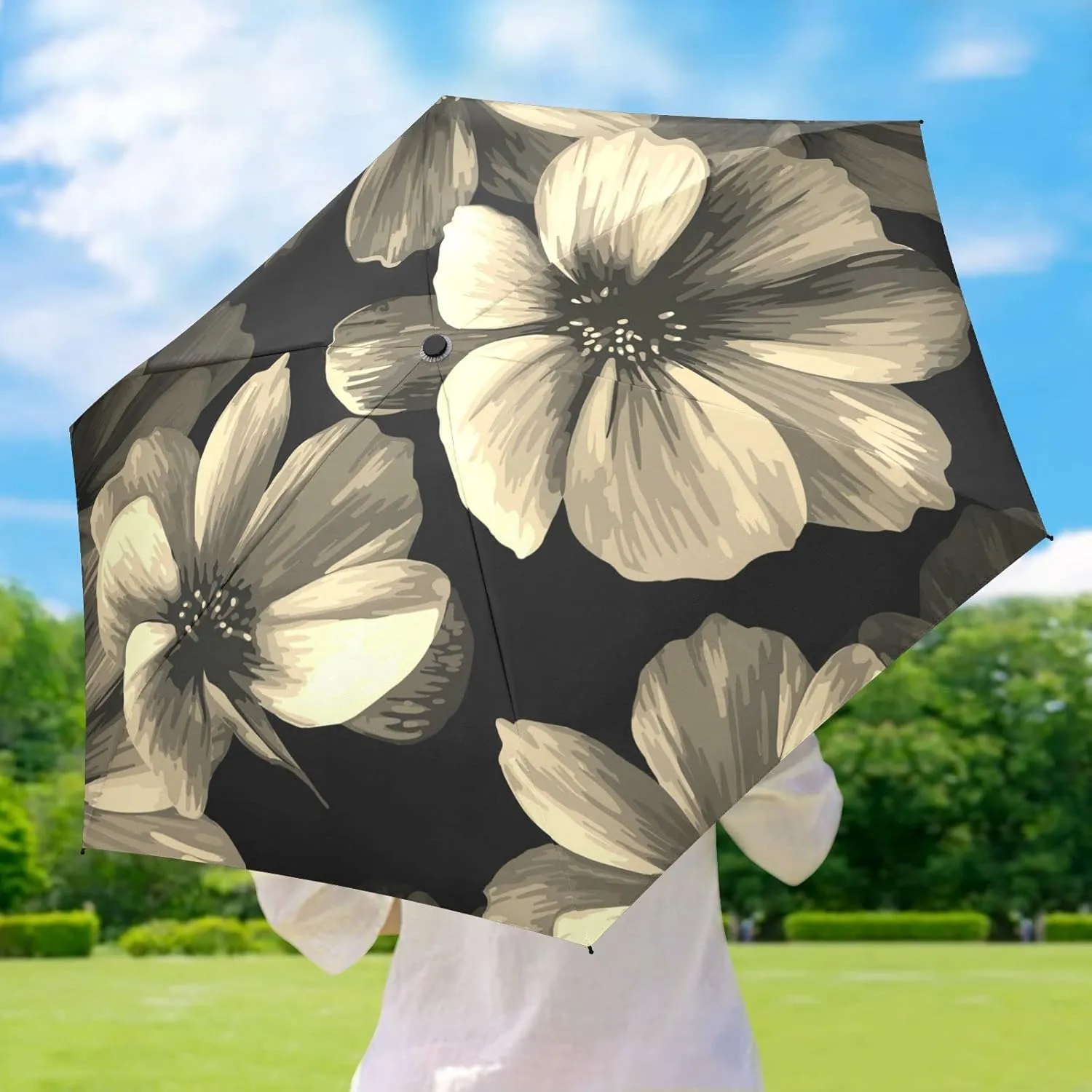 5 Folding Compact Pocket Windproof Umbrella, 6 Ribs Ultra-Light Foldable Vinyl Parasol, Small Mini Anti-UV Travel Umbrella