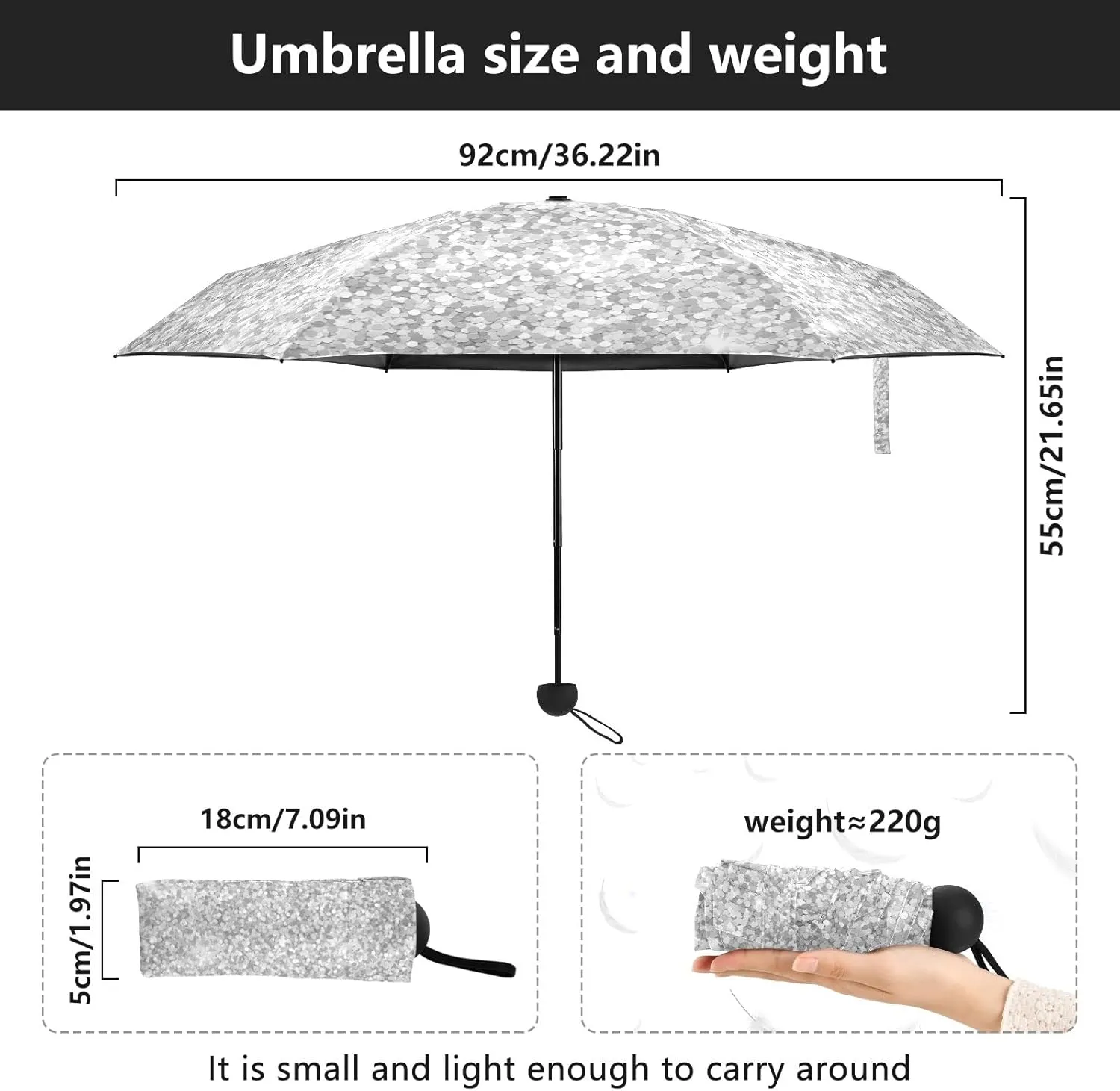 5 Folding Compact Pocket Windproof Umbrella, 6 Ribs Ultra-Light Foldable Vinyl Parasol, Small Mini Anti-UV Travel Umbrella