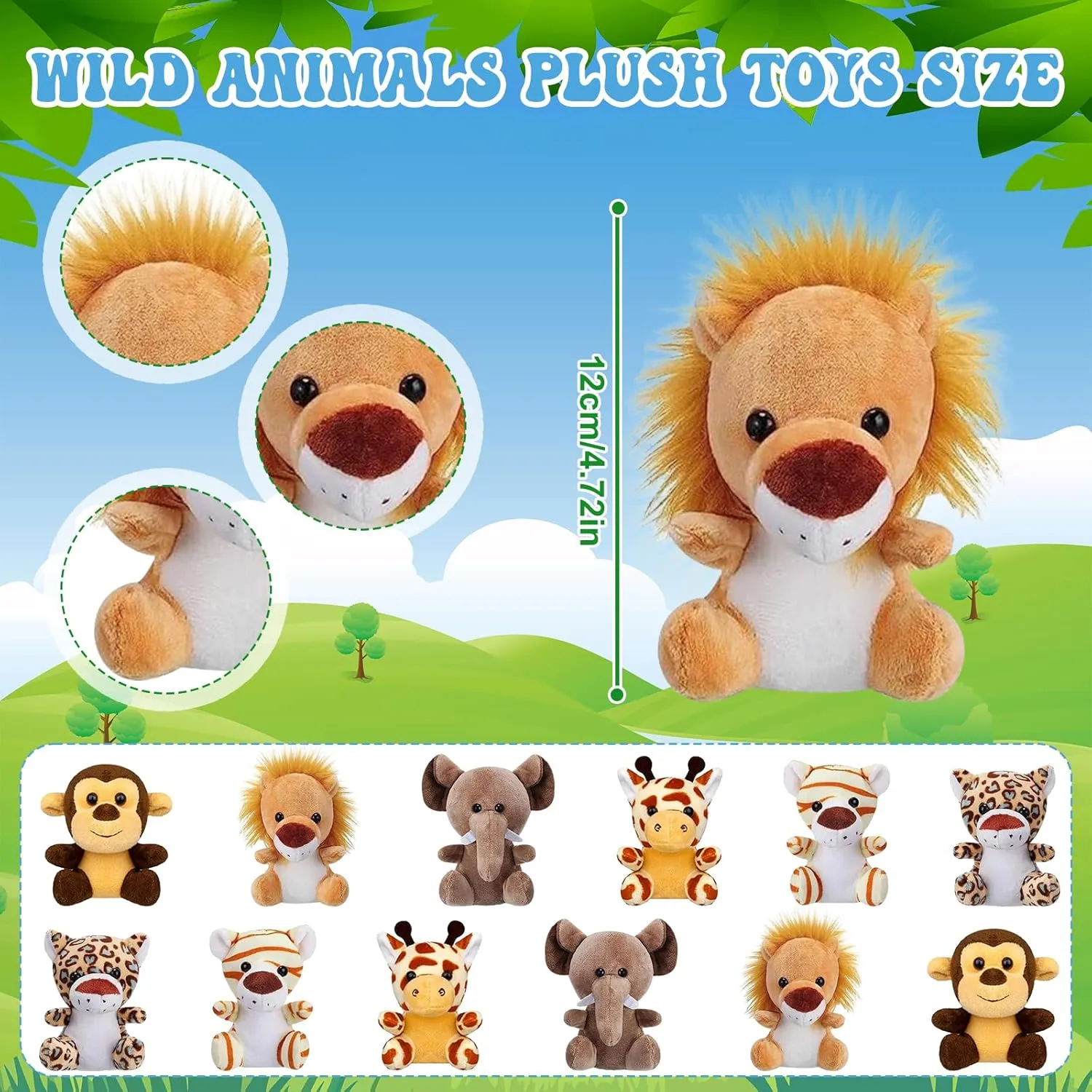 50 Pcs Safari Jungle Party Favors Include 12 Mini Forest Mini Stuffed Animals 12 Hats 12 Foldable Paper Boxes 12 Adoption Cards 1 Adoption Sign 1 Fence for Jungle Party Adopt A Jungle Animal Favors