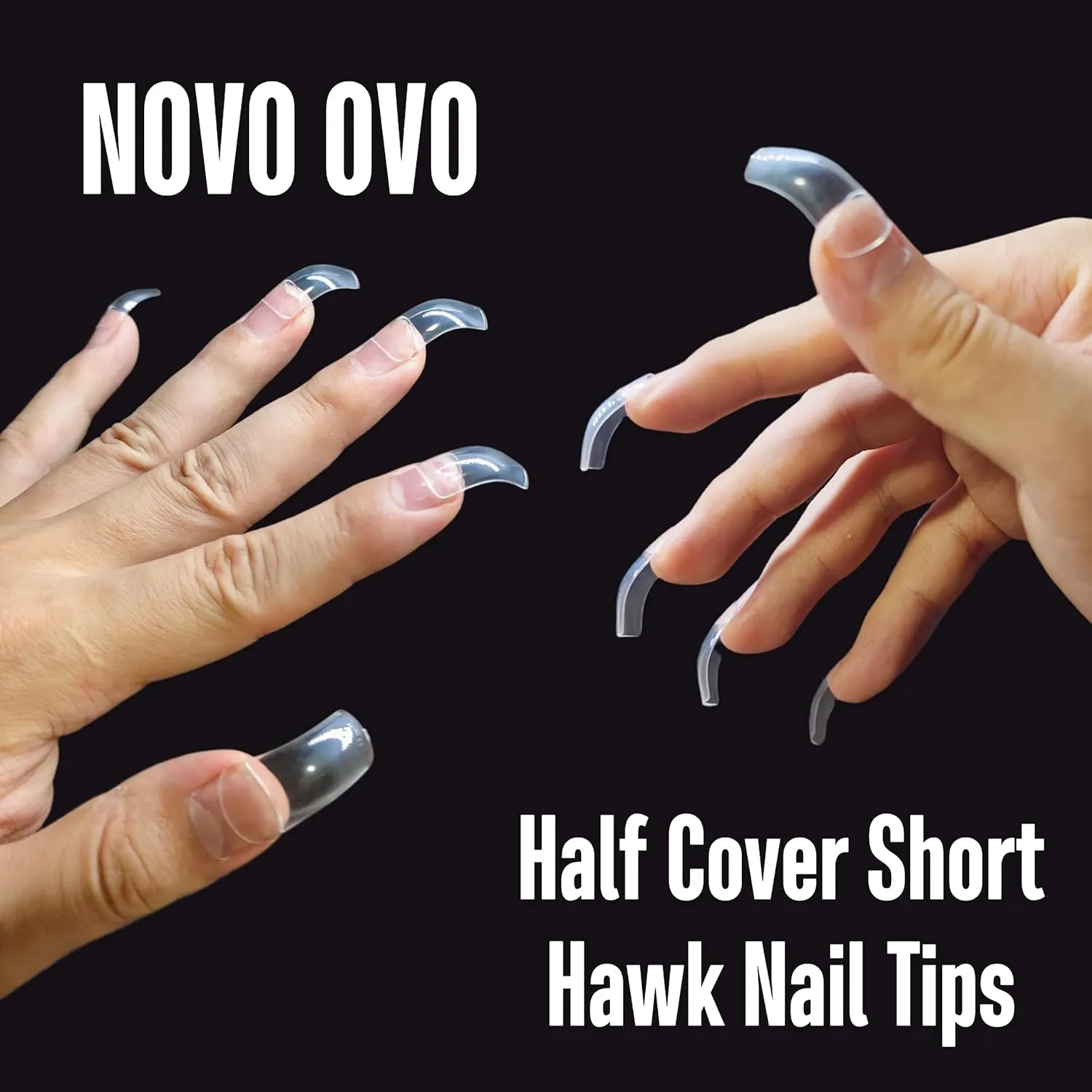 500 pcs Hawk Curved Transparent Clear Cystal Extra Super Extreme Deep Curve Half Cover Short Square Tapered Eagle Claw False Nail Extension Tips Acrylic Nail 10 Sizes Bag Packaging