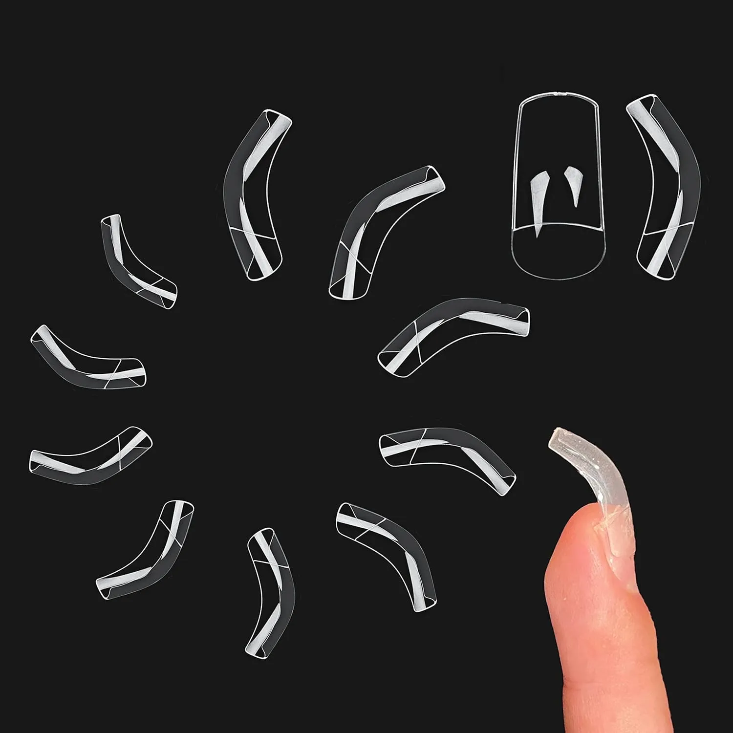 500 pcs Hawk Curved Transparent Clear Cystal Extra Super Extreme Deep Curve Half Cover Short Square Tapered Eagle Claw False Nail Extension Tips Acrylic Nail 10 Sizes Bag Packaging
