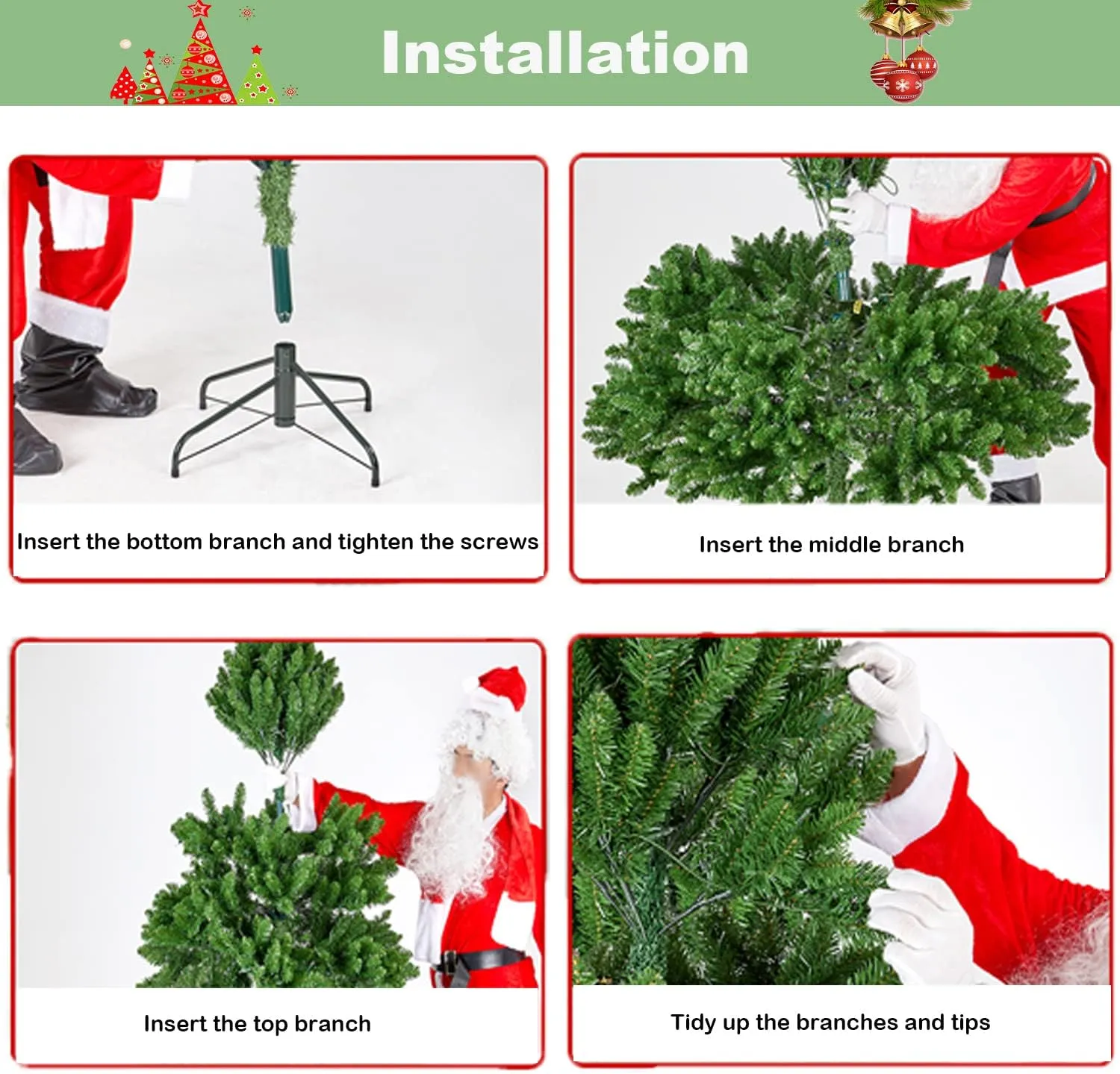 5FT Artificial Christmas Tree, Xmas Tree with 450 Branch Tips & Foldable Base Stand, Easy Assembly, for Home, Office, Party Decoration