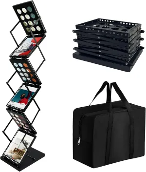 6 Pockets Brochure Display Stand, Foldable Magazine Rack Catalog Metal Literature Rack Holder with Carrying Bag, 8.5 x 11 Size for Trade Show Office