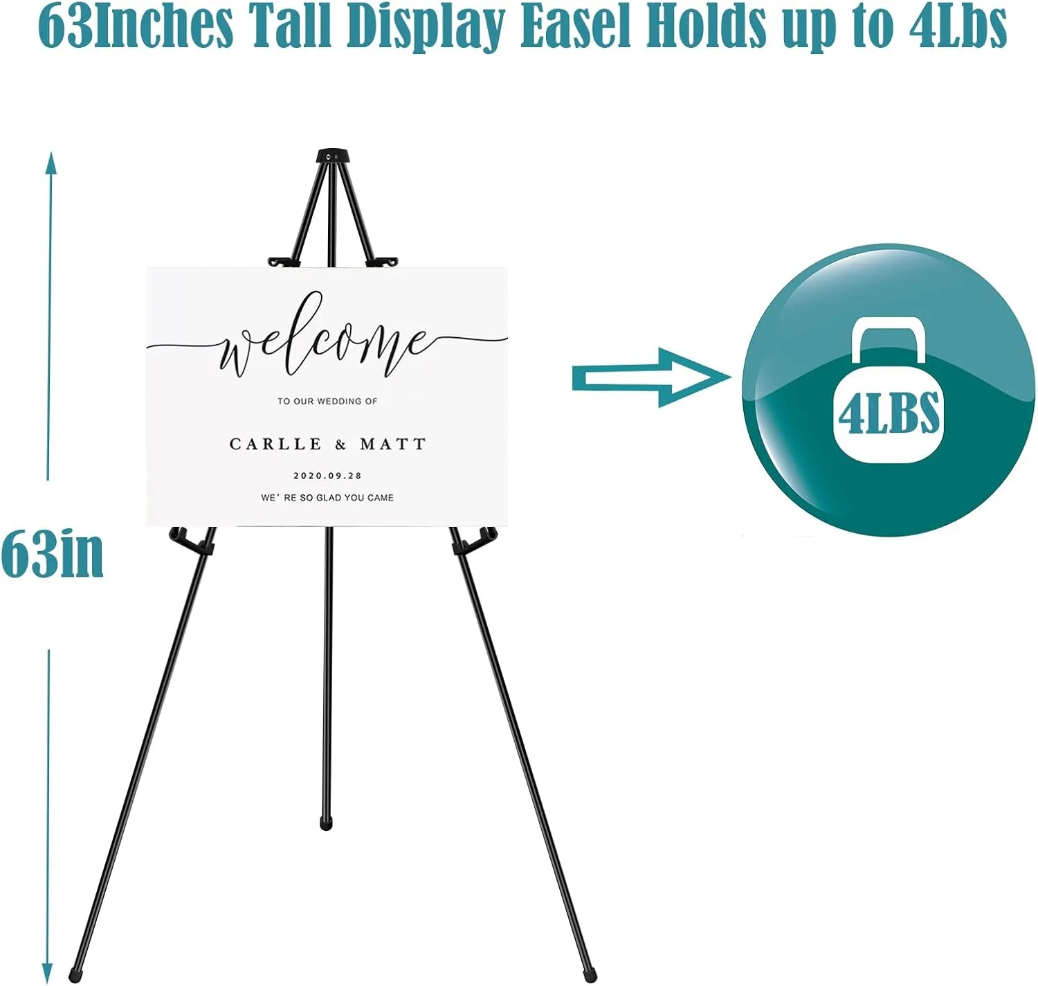 63" Instant Easels Stand for Wedding Sign & Posters,Adjustable Metal Easels for Display Painting Canvas,Folding Tripod with Portable Bag by JoyYeux,Black 3Pack
