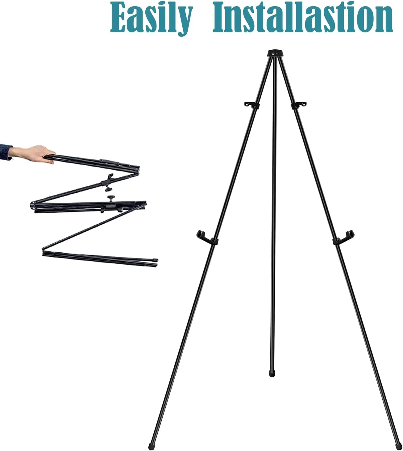 63" Instant Easels Stand for Wedding Sign & Posters,Adjustable Metal Easels for Display Painting Canvas,Folding Tripod with Portable Bag by JoyYeux,Black 3Pack