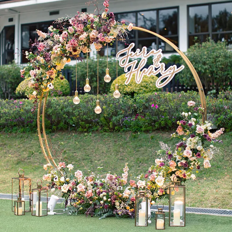 6.5ft Gold Wedding Arch Backdrop Stand Double Layer Round Stand Party Decoration