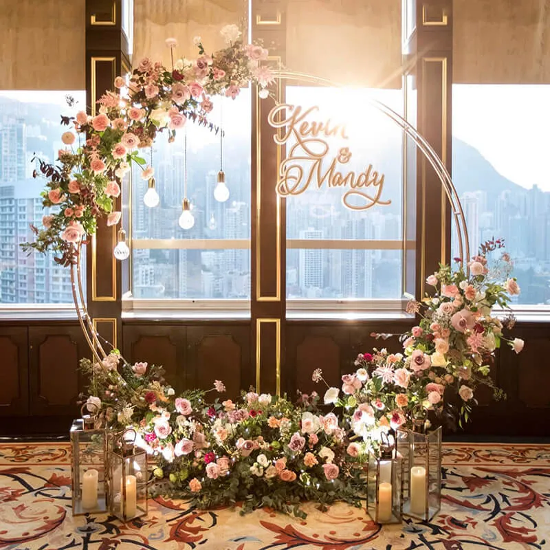 6.5ft Gold Wedding Arch Backdrop Stand Double Layer Round Stand Party Decoration